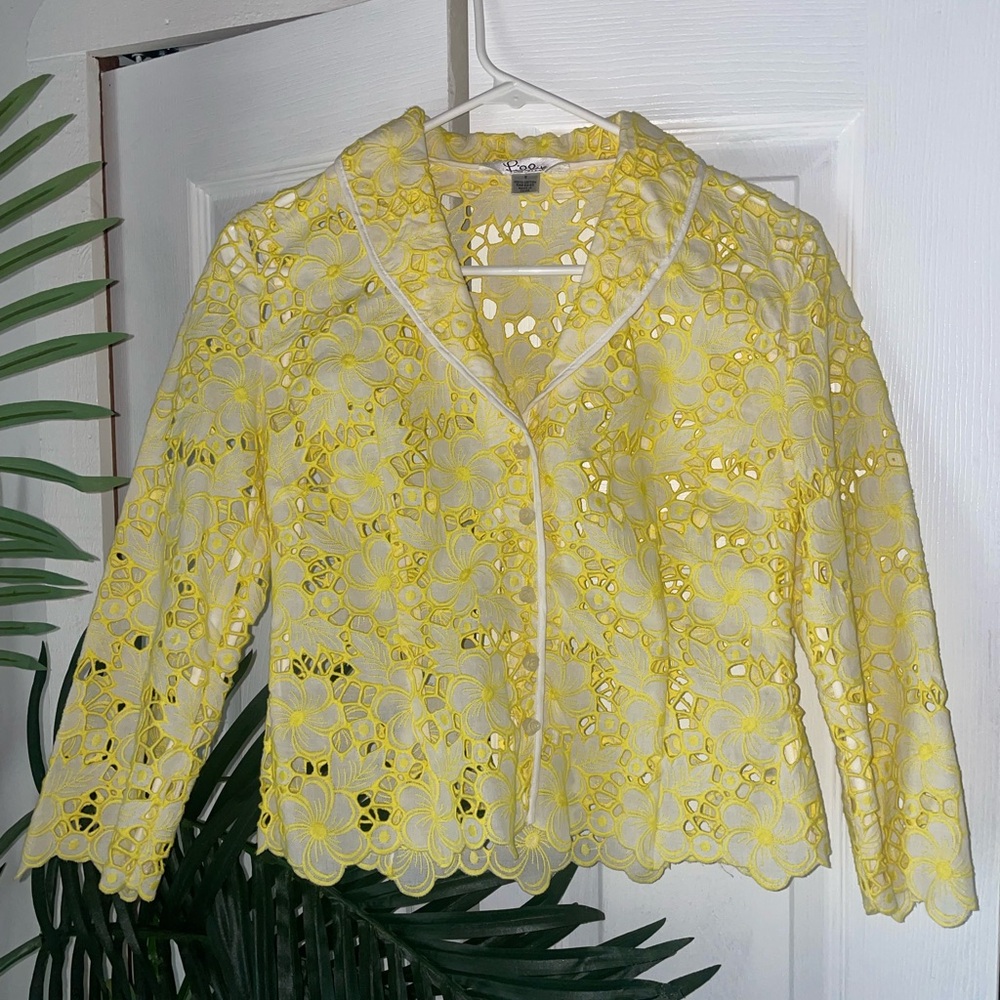 Vintage Lilly Pulitzer Yellow Floral Lace Top